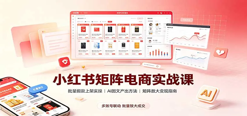 小红书矩阵电商实战课:批量搬款上架实操,AI图文产出,矩阵放大变现指南-副业吧