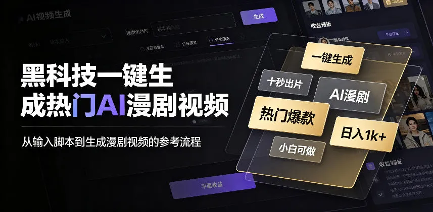 黑科技一键生成热门AI漫剧视频,十秒钟即可搞定,小白也能日入1k+【揭秘】-副业吧