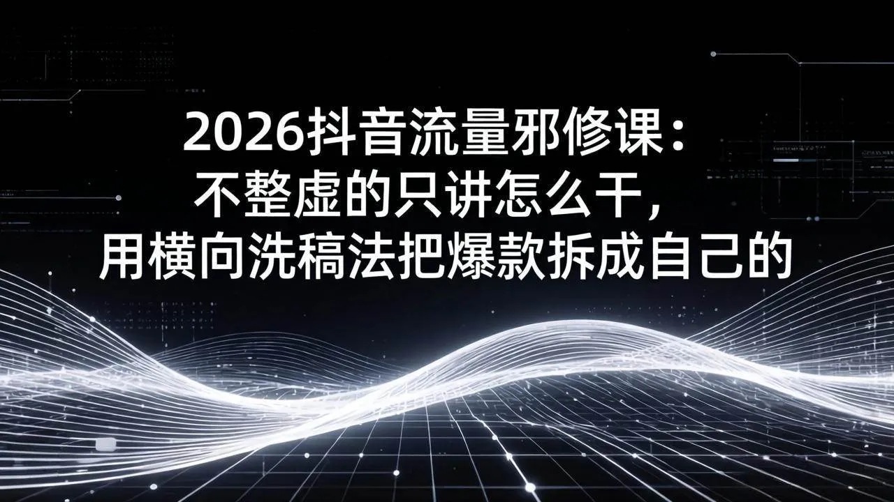（17725期）2026抖音流量邪修课：不整虚的只讲怎么干，用横向洗稿法把爆款拆成自己的-副业吧