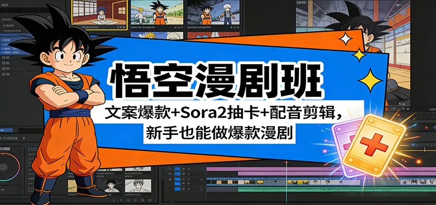 悟空漫剧班：文案爆款+Sora2抽卡+配音剪辑，新手也能做爆款漫剧-副业吧