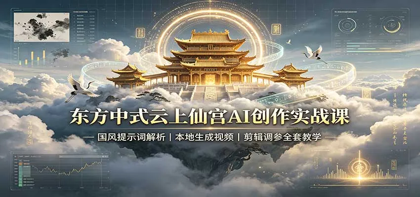 东方中式云上仙宫AI创作实战课:国风提示词解析,本地生成视频,剪辑调参全套教学-副业吧