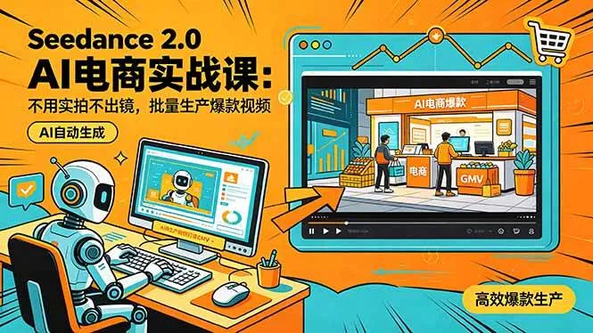 (18433期)Seedance 2.0 AI电商实战课:不用实拍不出镜,批量生产爆款视频打爆GMV-副业吧