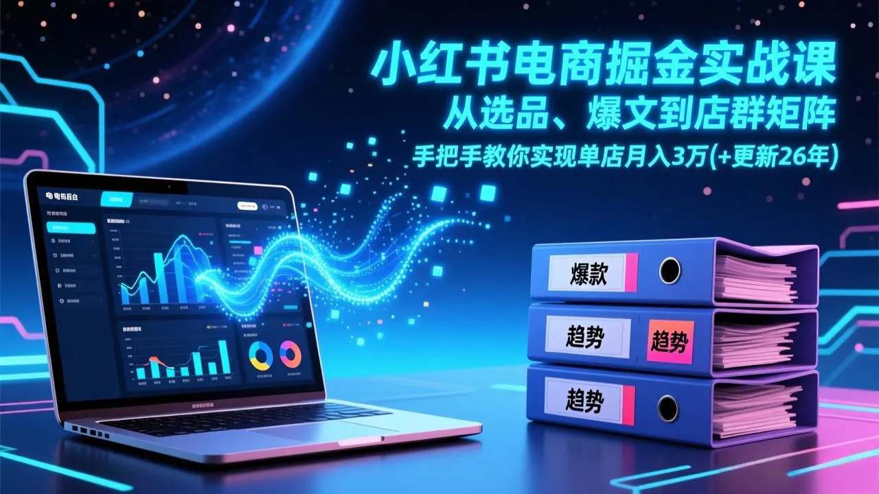 【精】小红书电商掘金实战课，从选品、爆文到店群矩阵，手把手教你实现单店月入3万+(更新26年)-副业吧