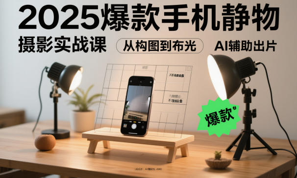 2025爆款手机静物摄影实战课,从构图到布光,不用贵设备,AI辅助出片-副业吧