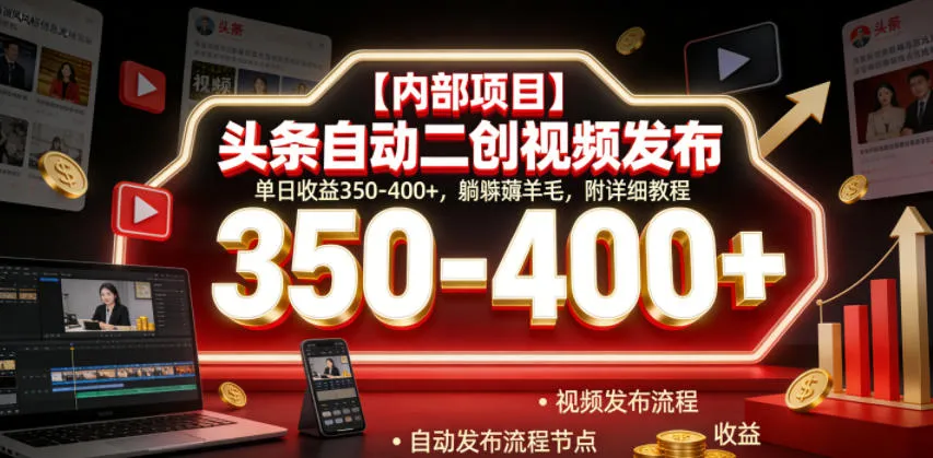 【内部项目】头条自动二创视频发布,单日收益350-400+,躺賺薅羊毛,附详细教程【揭秘】-副业吧