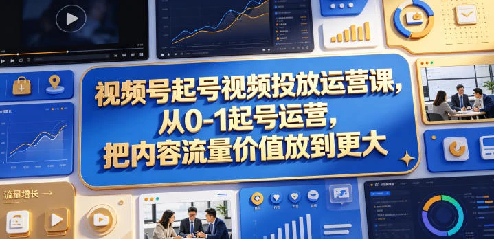 【精】视频号起号视频投放运营课,从0-1起号运营,把内容流量价值放到更大-副业吧