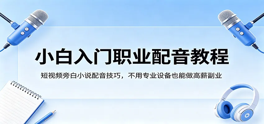 小白入门职业配音教程，短视频旁白小说配音技巧，不用专业设备也能做高薪副业-副业吧