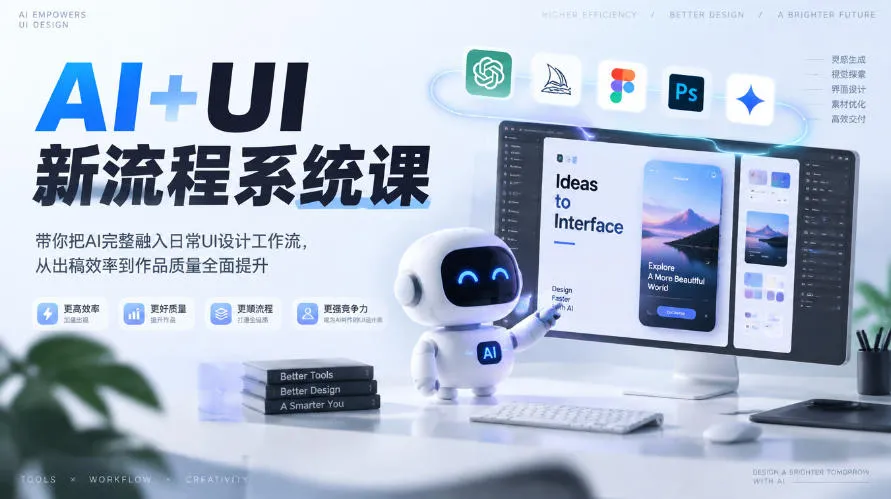 【无水印】AI+UI新流程系统课,带你把AI完整融入日常UI设计工作流,从出稿效率到作品质量全面提升(2026第4期)-副业吧