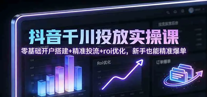 抖音千川投放实操课：零基础开户搭建+精准投流+roi优化，新手也能精准爆单-副业吧