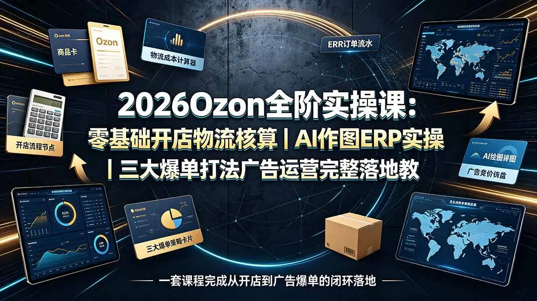(19400期)2026Ozon全阶实操课:零基础开店物流核算|AI作图ERP实操|三大爆单打法广告运营完整落地教程-副业吧 (19400期)2026Ozon全阶实操课:零基础开店物流核算|AI作图ERP实操|三大爆单打法广告运营完整落地教程-副业吧