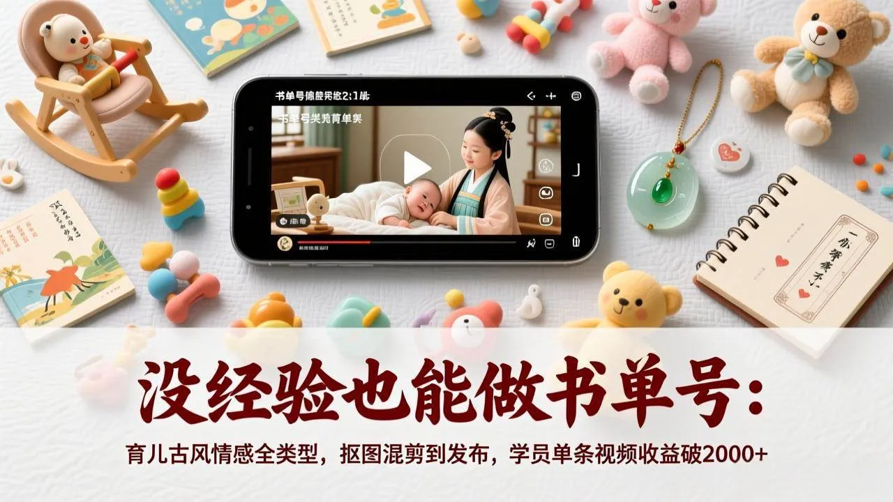 (17389期)没经验也能做书单号:育儿古风情感全类型,抠图混剪到发布,学员单条视频收益破2000+-副业吧