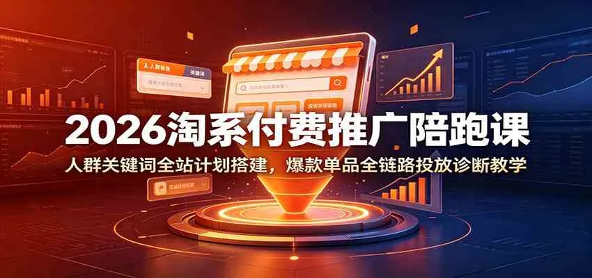 2026淘系付费推广陪跑课:人群关键词全站计划搭建,爆款单品全链路投放诊断教学-副业吧