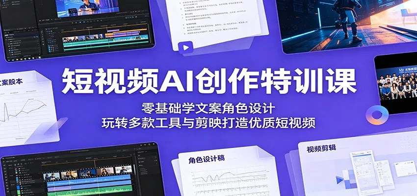 短视频AI创作特训课：零基础学文案角色设计，玩转多款工具与剪映打造优质短视频-副业吧