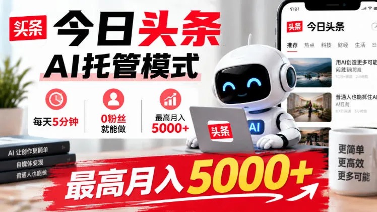 今日头条AI托管模式，每天5分钟，0粉丝就能做，最高月入5000+【揭秘】-副业吧