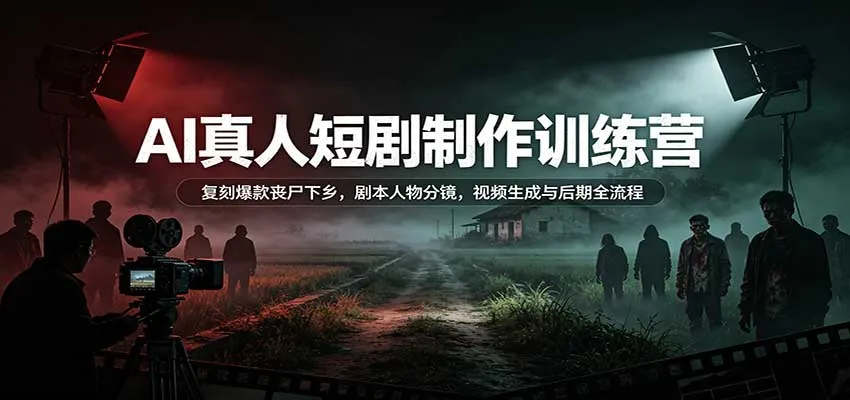 AI真人短剧制作训练营:复刻爆款丧尸下乡,剧本人物分镜,视频生成与后期全流程-副业吧