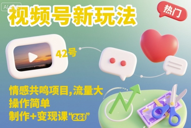 视频号新玩法,情感共鸣项目,流量大,操作简单,制作+变现课-副业吧