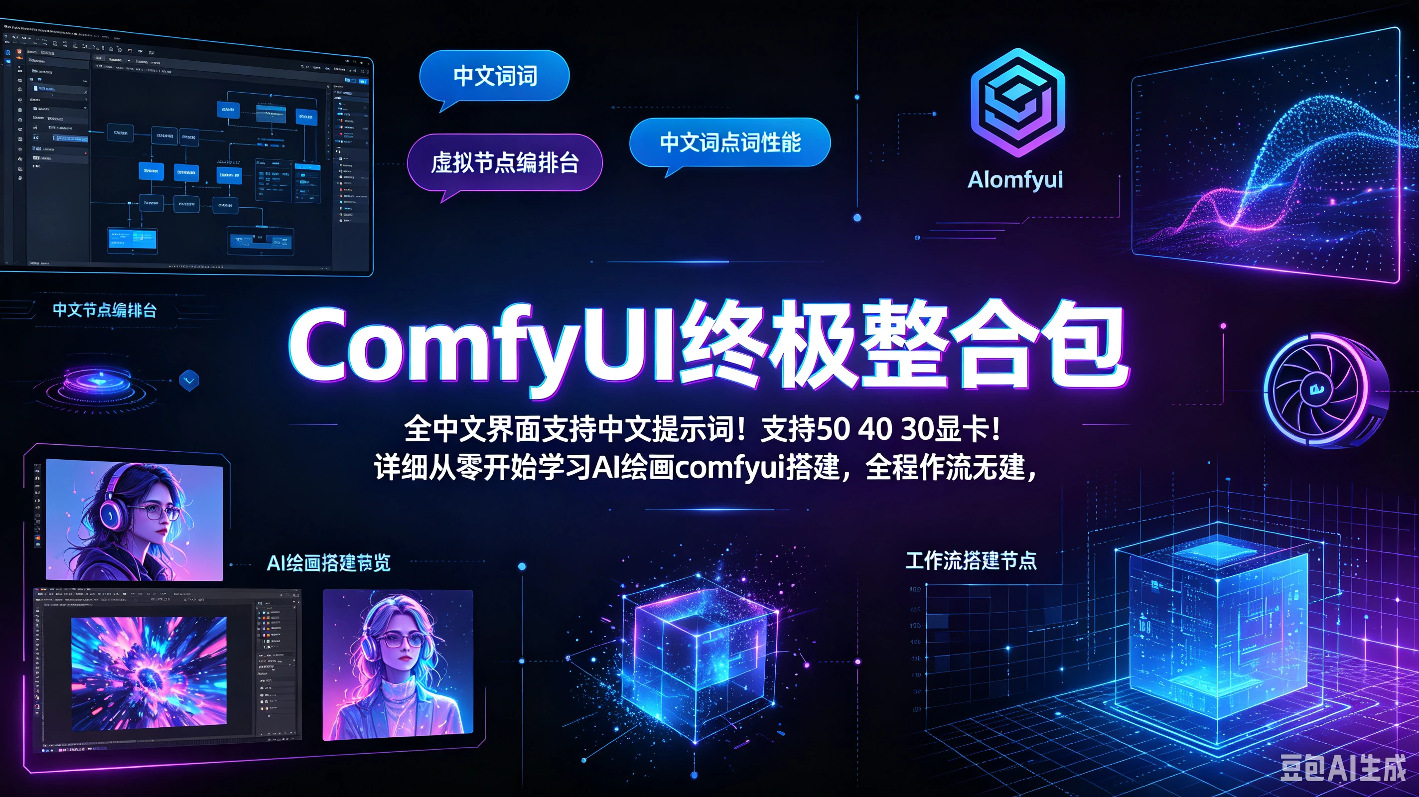 【精】ComfyUI终极整合包全中文界面支持中文提示词！支持50 40 30显卡！详细从零开始学习AI绘画comfyui工作流搭建，全程干货无废话-副业吧