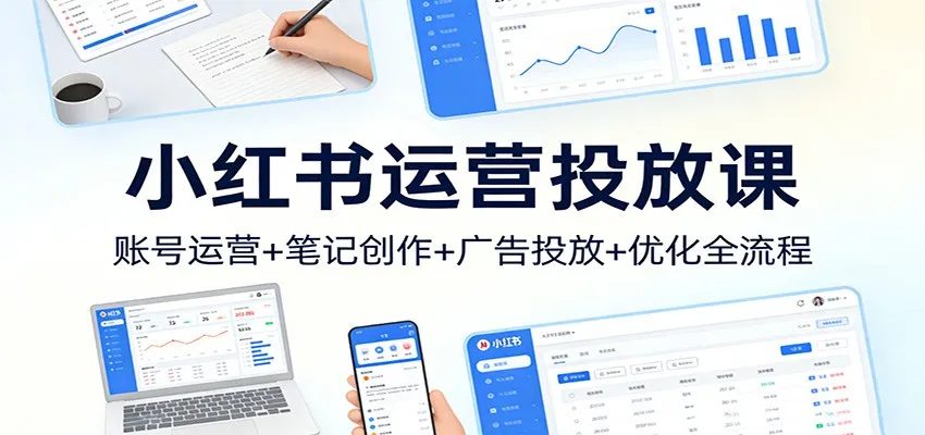 小红书运营投放课：账号运营+笔记创作+广告投放+优化全流程-副业吧