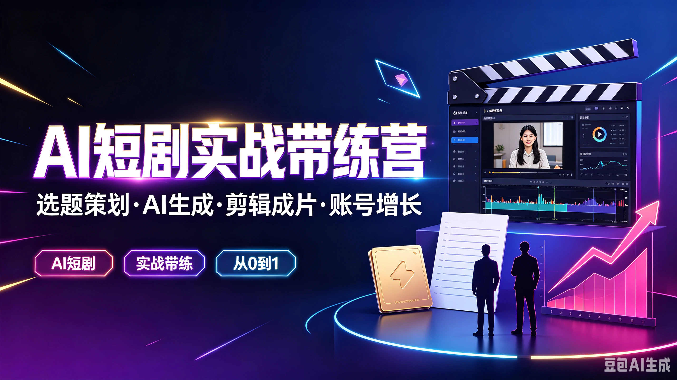 【精】AI短剧实战带练营，选题策划·AI生成·剪辑成片·账号增长，AI短剧、实战带练、从O到1-副业吧