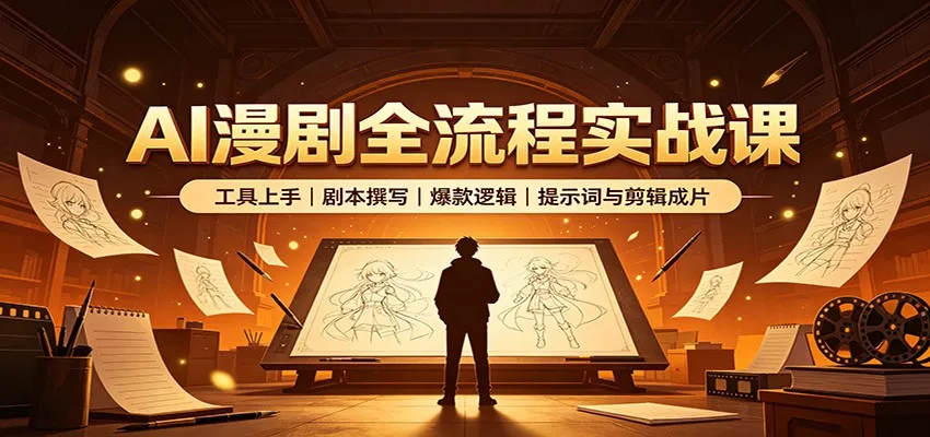AI漫剧全流程实战课：工具上手、剧本撰写、爆款逻辑、提示词与剪辑成片-副业吧