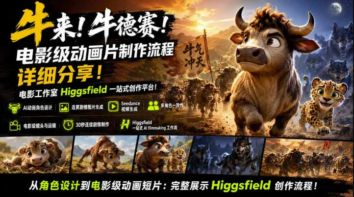牛来!牛德赛!电影级动画片制作流程详细分享!电影工作室Higgsfield一站式创作平台,完整创作流程-副业吧