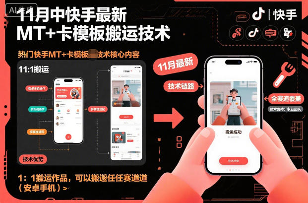 11月中快手最新MT+卡模板搬运技术,1:1搬运作品,可以搬运任何赛道(安卓手机)-副业吧