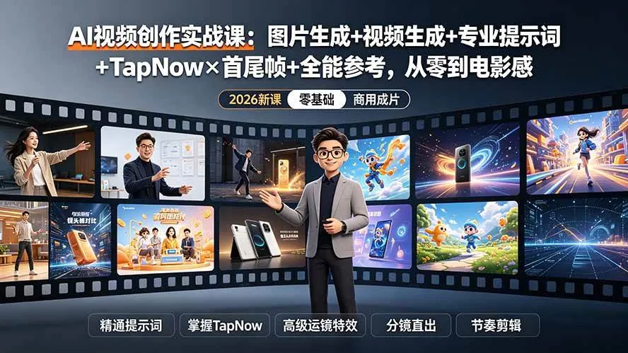 (19383期)AI视频创作实战课:图片生成+视频生成+专业提示词+TapNow×首尾帧+全能参考,从零到电影感成片-副业吧