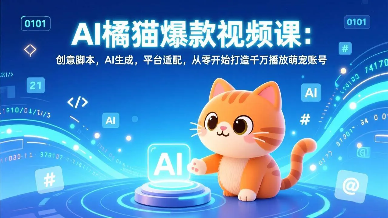 （17091期）AI橘猫爆款视频课：创意脚本，AI生成，平台适配，从零开始打造千万播放萌宠账号-副业吧