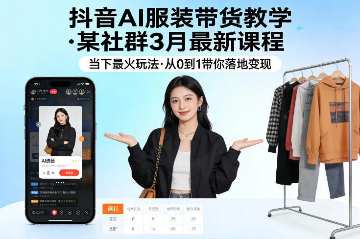 抖音AI服装带货教学，某社群3月最新课程，当下最火玩法，从0到1带你落地变现-副业吧