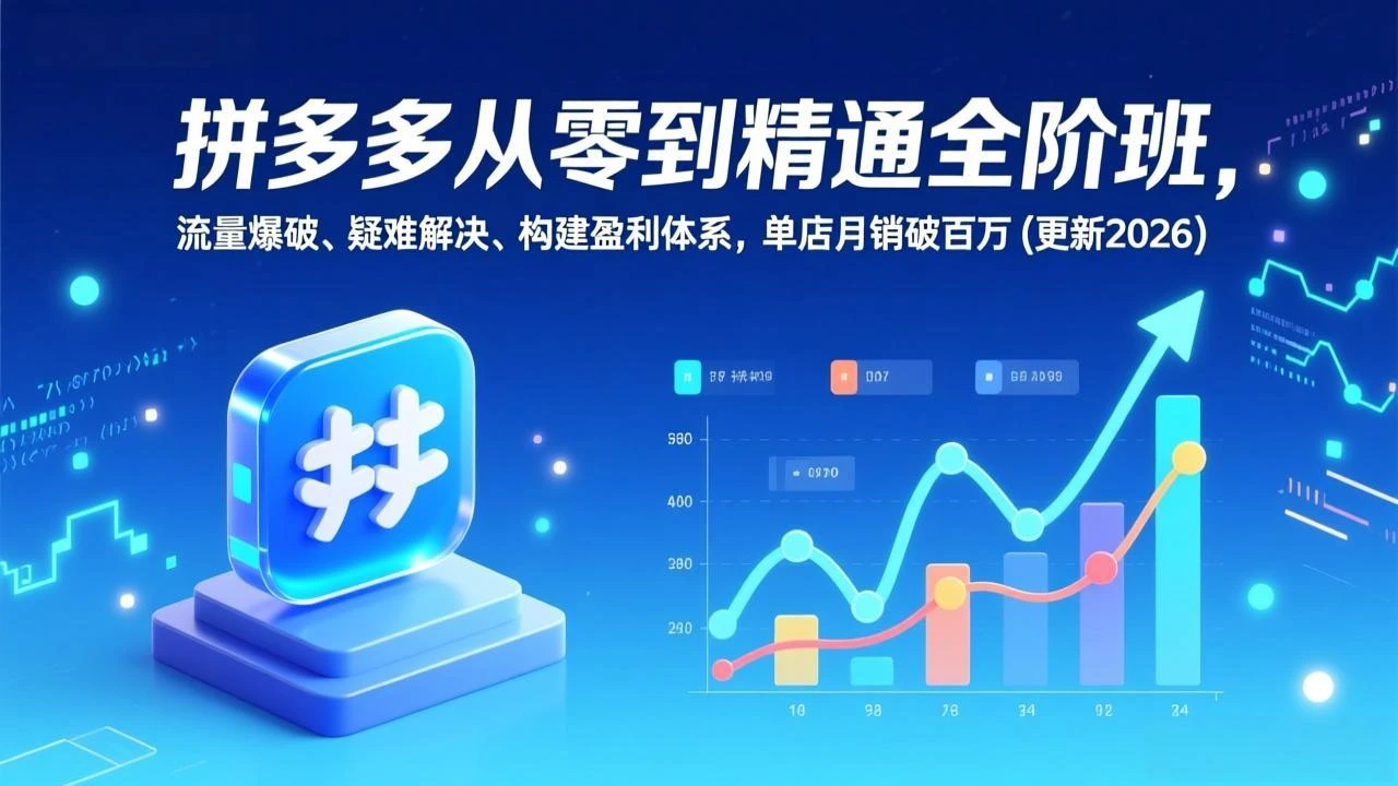 【精】拼多多从零到精通全阶班，流量爆破、疑难解决，构建盈利体系，单店月销破百万(更新2026）-副业吧