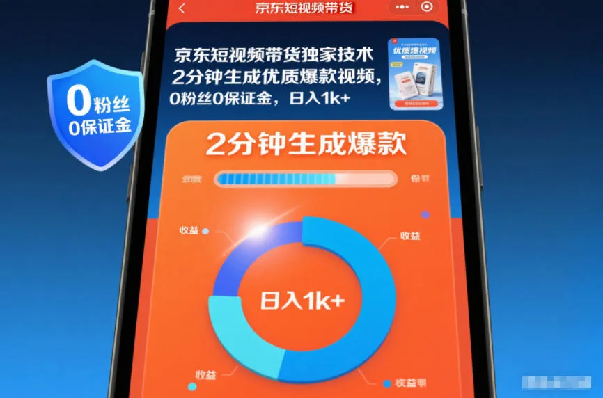 京东短视频带货独家技术，2分钟生成一条优质爆款视频，0粉丝0保证金，日入1k+【揭秘】-副业吧