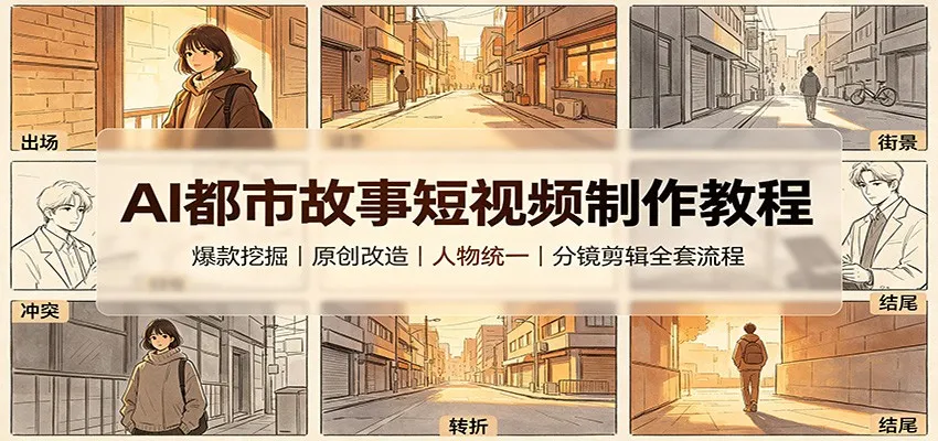 AI都市故事短视频制作教程：爆款挖掘原创改造，人物统一分镜剪辑全套流程-副业吧