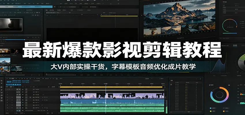 最新爆款影视剪辑教程：大V内部实操干货，字幕模板音频优化成片教学-副业吧