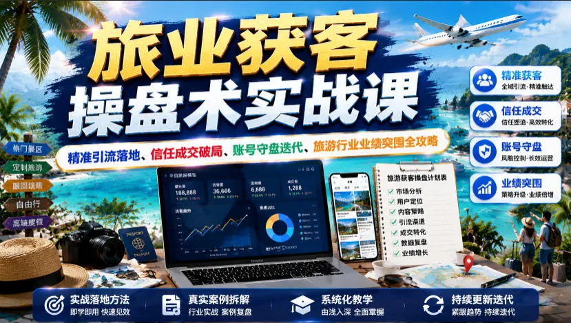 旅业获客操盘术实战课|精准引流落地、信任成交破局、账号守盘迭代、旅游行业业绩突围全攻略-副业吧