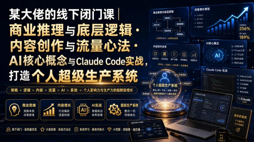 某大佬的线下闭门课|商业推理与底层逻辑・内容创作与流量心法・AI核心概念与Claude Code实战,打造个人超级生产系统【录音+图片】-副业吧
