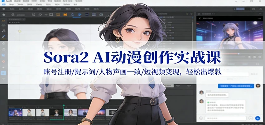 Sora2 AI动漫创作实战课：账号注册/提示词/人物声画一致/短视频变现，轻松出爆款-副业吧