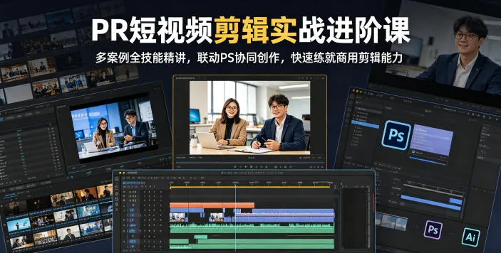 PR短视频剪辑实战进阶课,多案例全技能精讲,联动PS协同创作,快速练就商用剪辑能力-副业吧