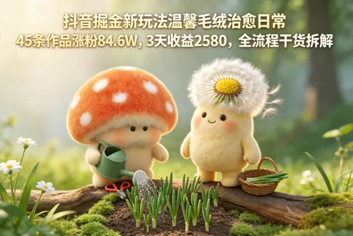 抖音掘金新玩法温馨毛绒治愈日常，45条作品涨粉84.6W，3天收益2580，全流程干货拆解-副业吧