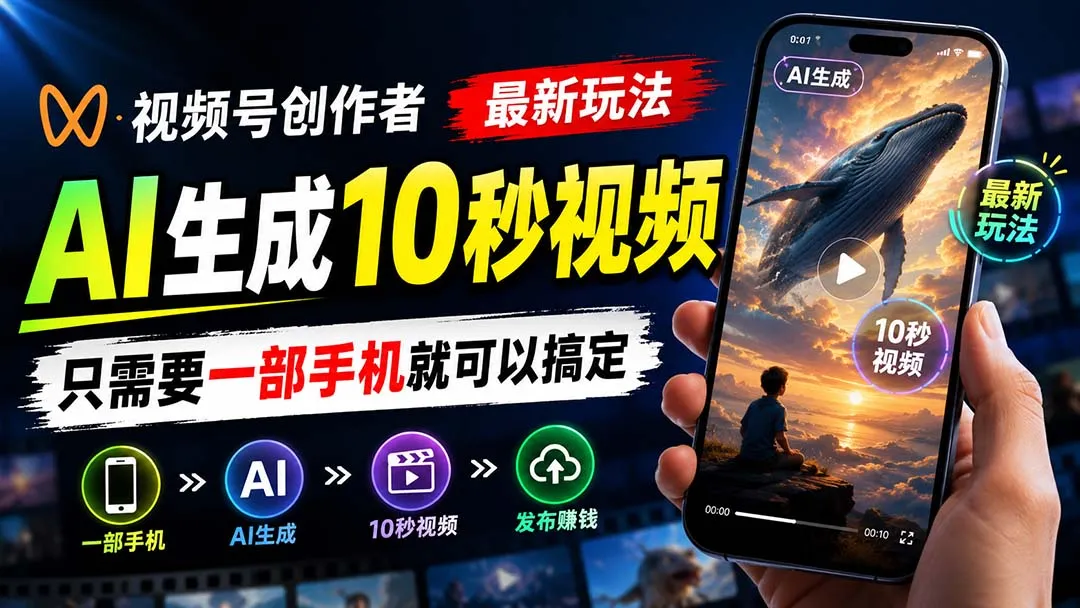 视频号创作者最新玩法，AI生成10秒视频，只需要一部手机就可以搞定-副业吧