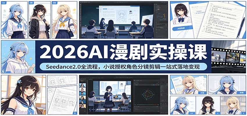 【精】2026AI漫剧实操课：Seedance2.0全流程，小说授权角色分镜剪辑一站式落地变现-副业吧