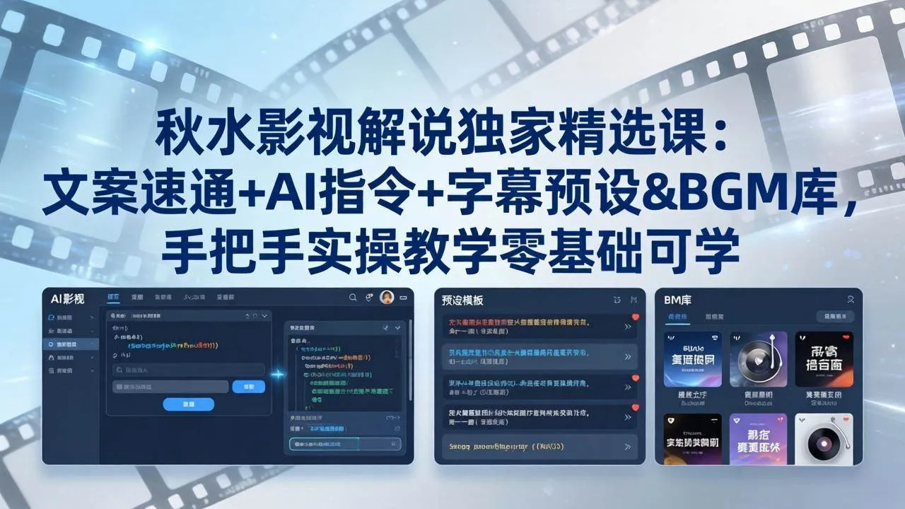 （18080期）秋水影视解说独家精选课：文案速通+AI指令+字幕预设+BGM库，手把手实操教学零基础可学-副业吧