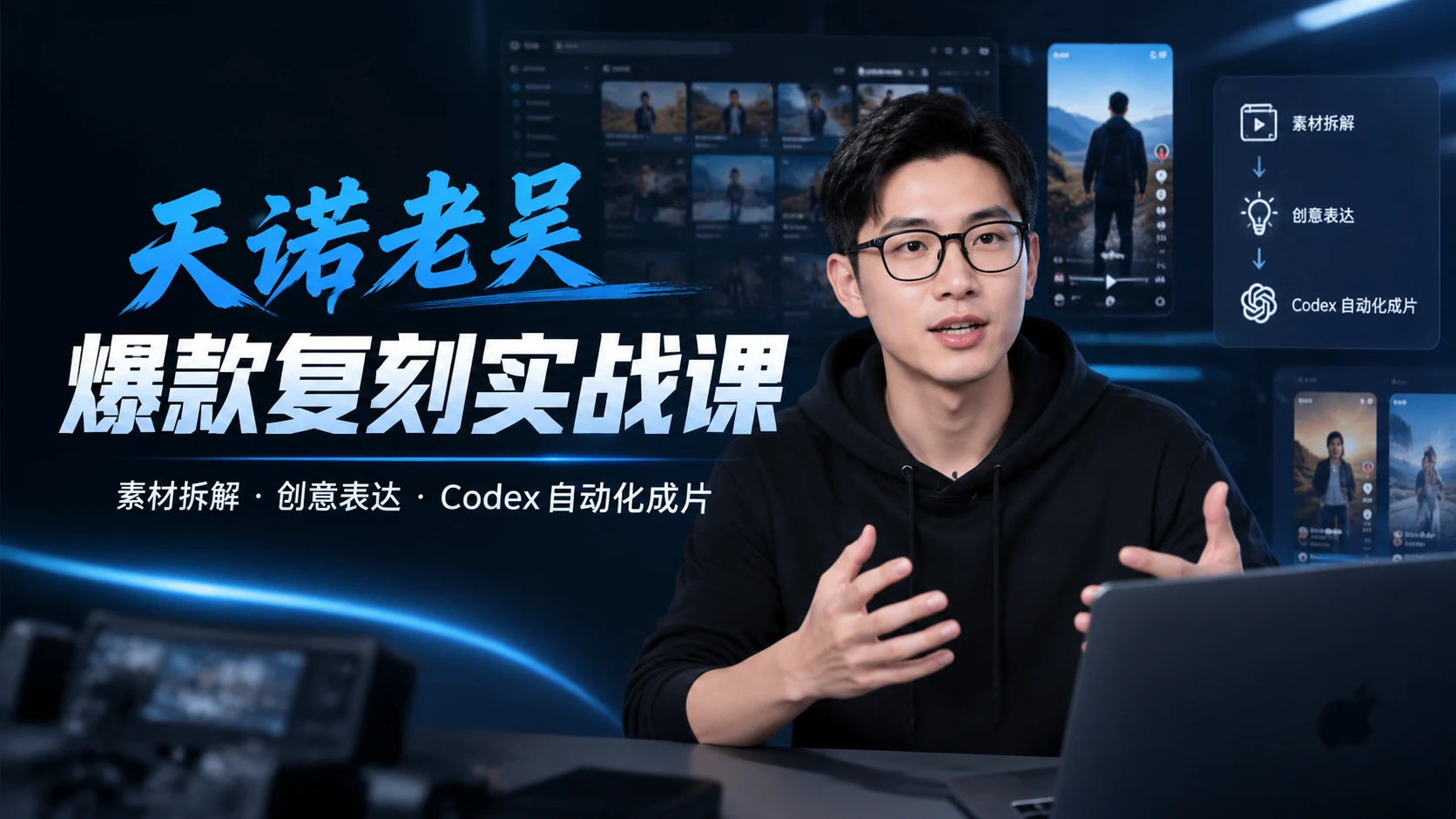 天诺老吴爆款复刻课,带你掌握素材拆解与创意表达,用 Codex 完成短视频自动化成片-副业吧