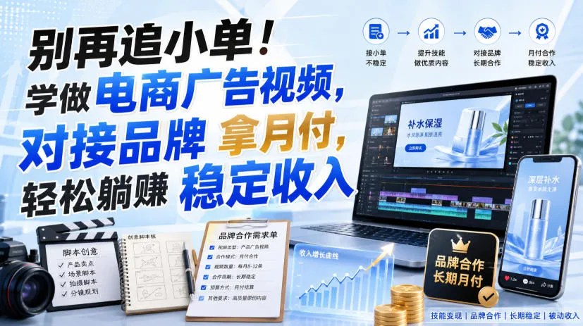 别再追小单!学做电商广告视频,对接品牌拿月付,轻松躺賺稳定收入【原创双语字幕】-副业吧
