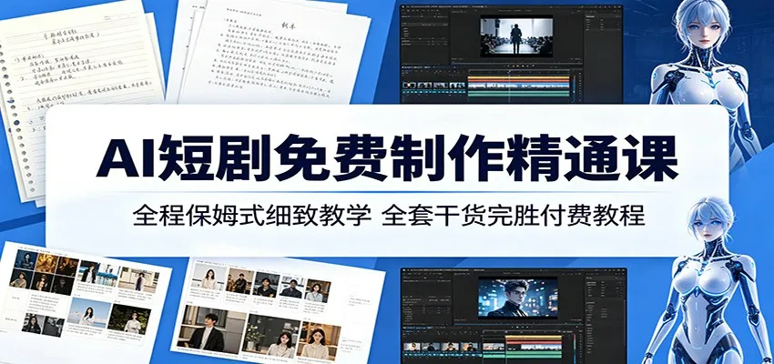 AI短剧免费制作精通课：全程保姆式细致教学，全套干货完胜付费教程-副业吧