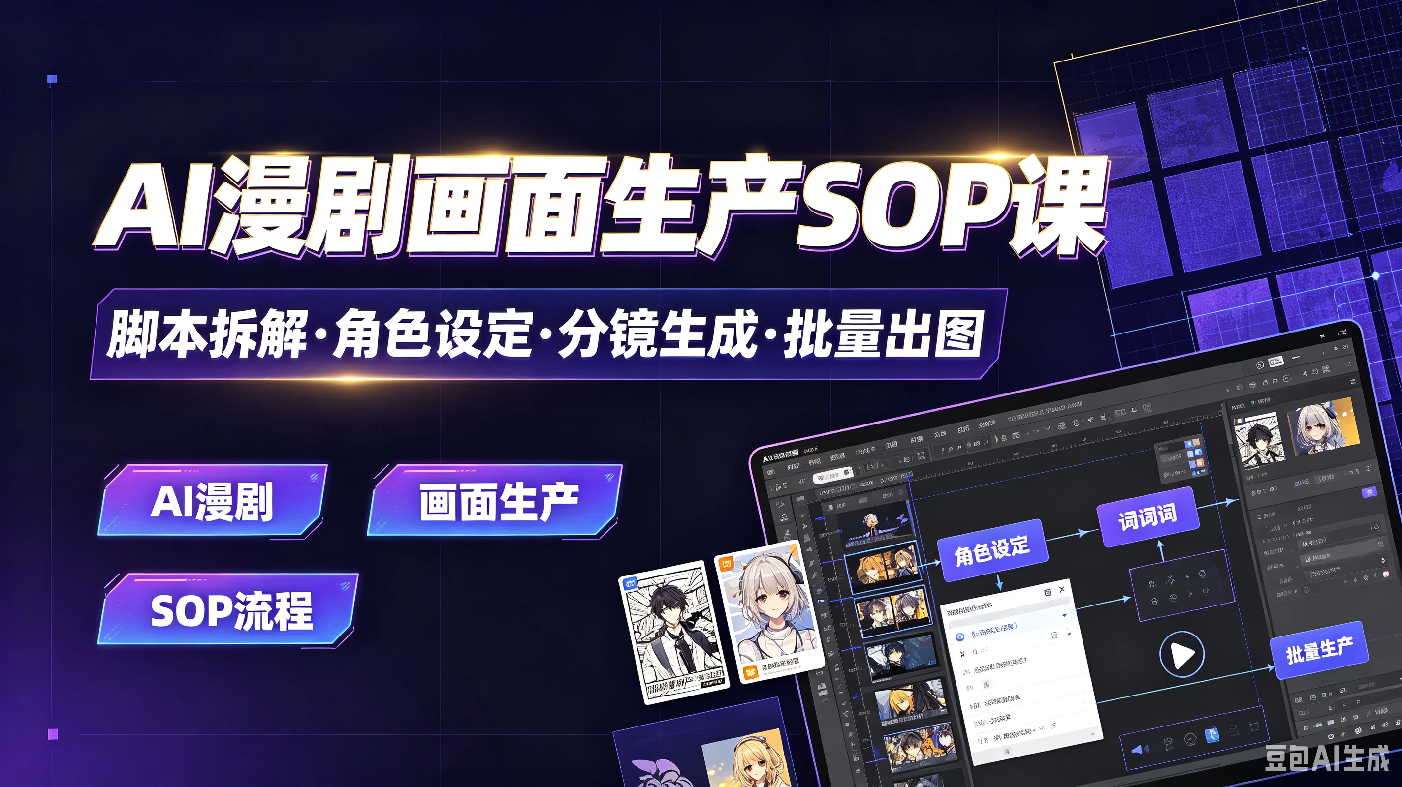 【精】AI漫剧画面生产SOP课,脚本拆解·角色设定·分镜生成·批量出图,AI漫剧、画面生产、SOP流程-副业吧