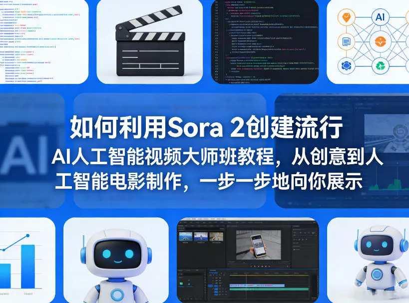如何利用Sora 2创建流行AI人工智能视频大师班教程，从创意到人工智能电影制作，一步一步地向你展示-副业吧