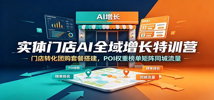 实体门店AI全域增长特训营:门店转化团购套餐搭建,POI权重榜单矩阵同城流量-副业吧