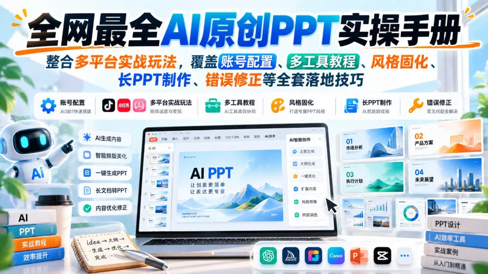 全网最全AI原创PPT实操手册,整合多平台实战玩法,覆盖账号配置、多工具教程、风格固化、长PPT制作、错误修正等全套落地技巧-副业吧
