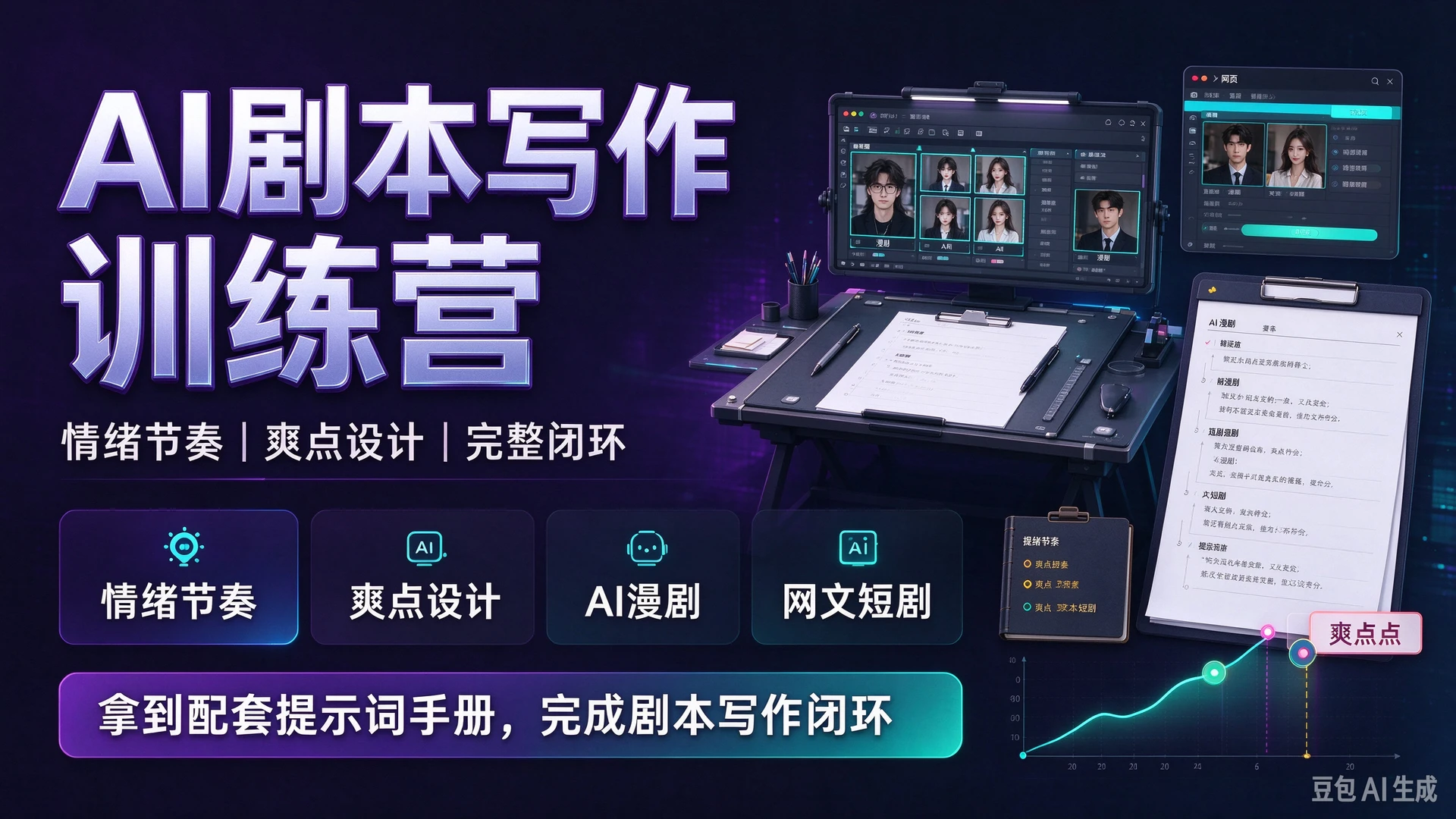【精】AI剧本写作训练营，带你学习剧本情绪节奏与爽点设计，掌握AI漫剧、网文与短剧创作方法，拿到配套提示词手册完成剧本写作闭环-副业吧