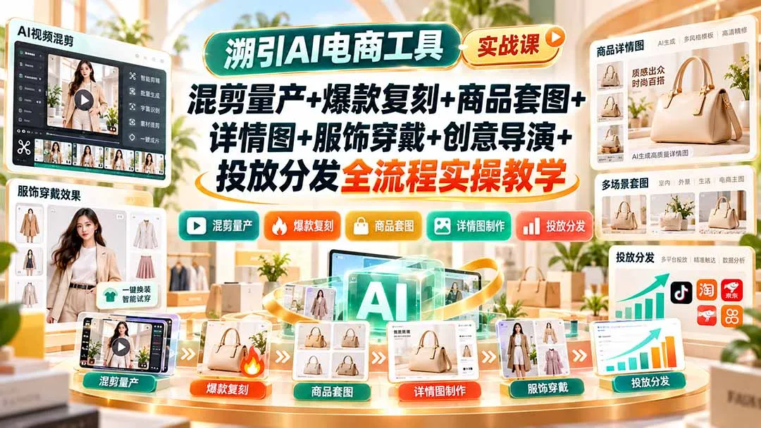 溯引AI电商工具实战课:混剪量产+爆款复刻+商品套图+详情图+服饰穿戴+创意导演+投放分发全流程实操教学-副业吧